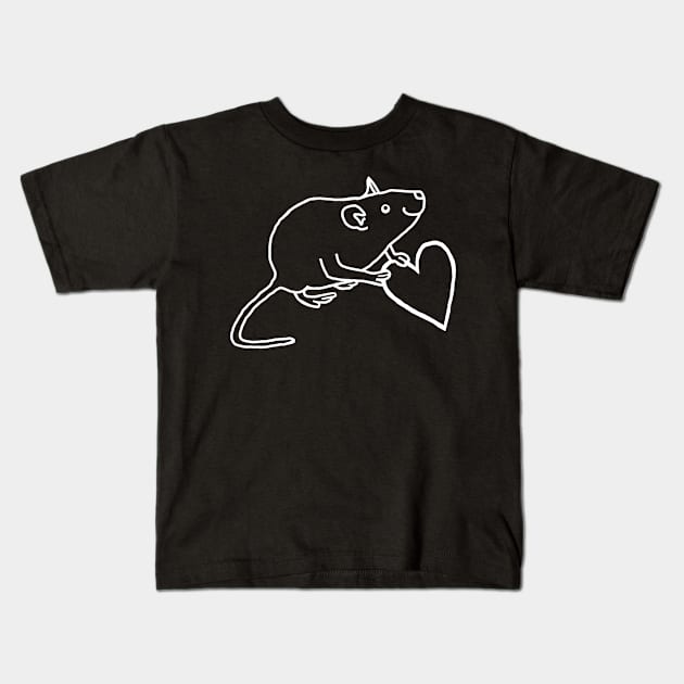 White Line Rat Holds Your Heart Kids T-Shirt by ellenhenryart